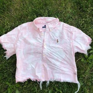 Bleached Polo Ralph Lauren Button Down Crop Top